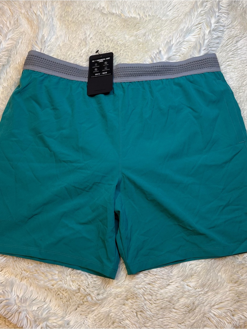 NWT fabletics mens size XL Teal Athletic Shorts with compression liner 7” inseam